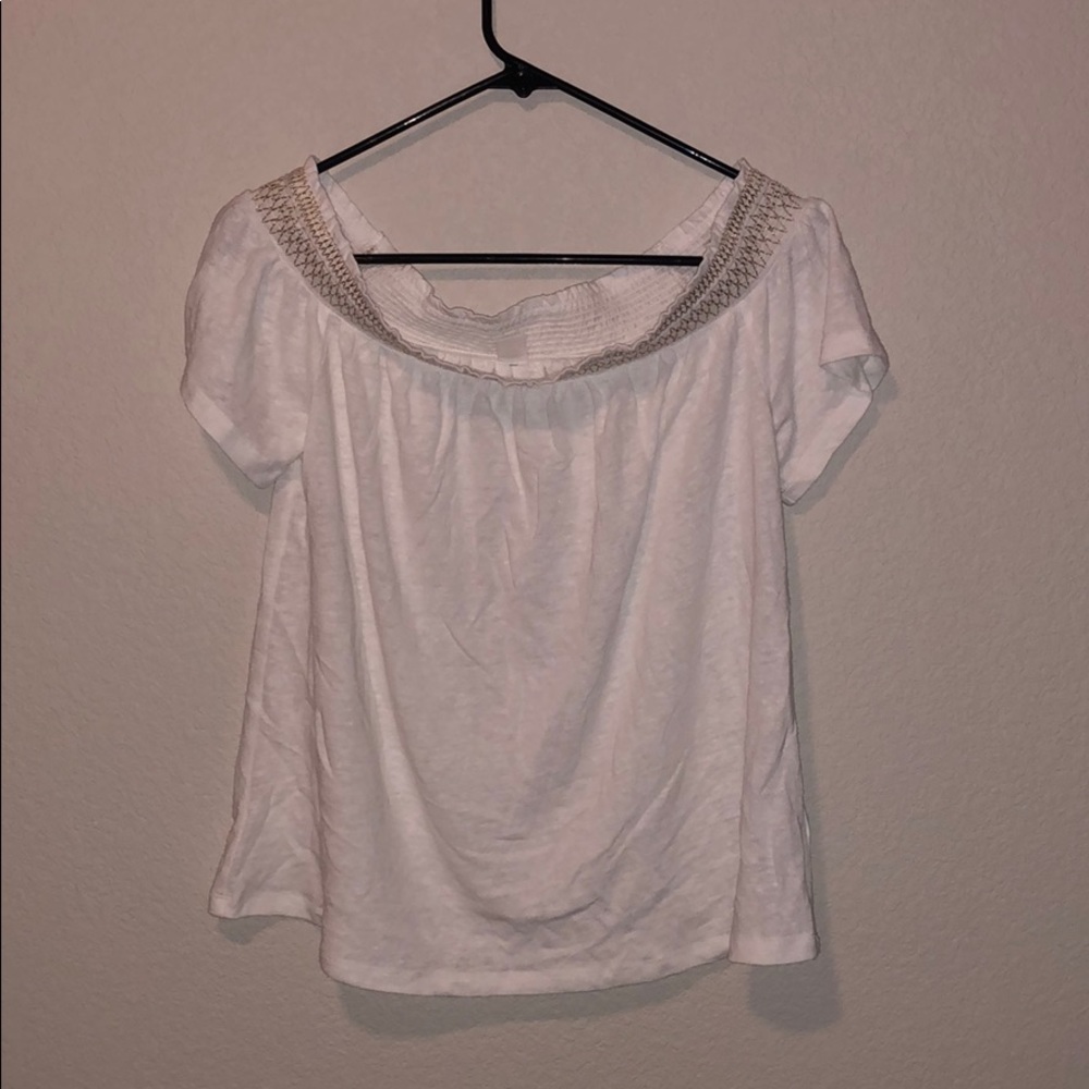 Off the shoulder white & gold top